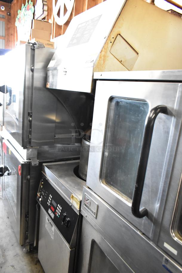 Giles GEF-530-VH stainless steel commercial electric deep fryer with ventless hood. Features 208V, 3-phase power.