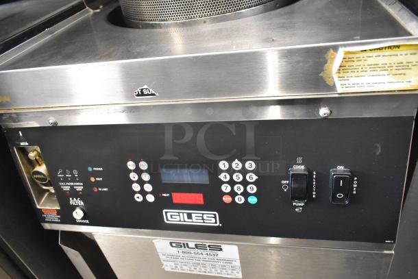 Giles GEF-530-VH stainless steel commercial electric deep fryer with ventless hood, digital controls, and 208V, 3-phase power.