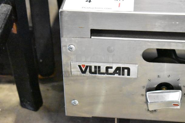 Brand new Vulcan VACB47-101 stainless steel countertop charbroiler grill, 136,000 BTU, natural gas, with minor scratches and dents.