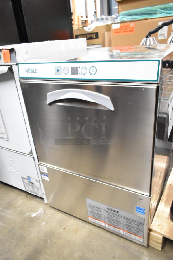 Noble 495HTUC24 stainless steel commercial dishwasher, brand new with minor scratches. 208/240V, 1 phase.