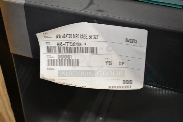Brand new Prince Castle HPC-2A stainless steel heated bird cage, 56"x21", 120/240V, 1 phase, with visible label details.