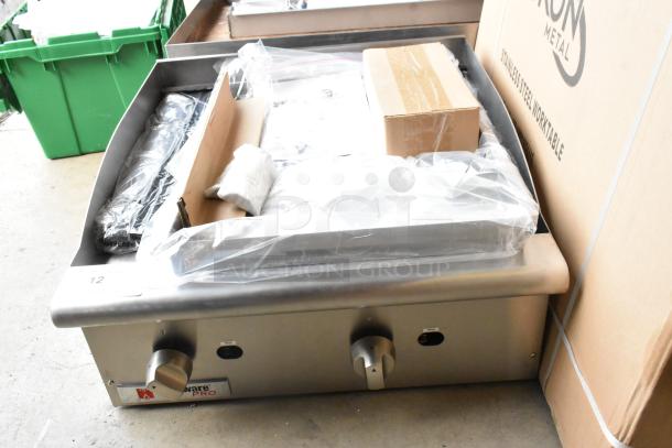 BRAND NEW Cecilware Pro CCP24 stainless steel commercial countertop charbroiler grill, natural gas powered, with original packaging.