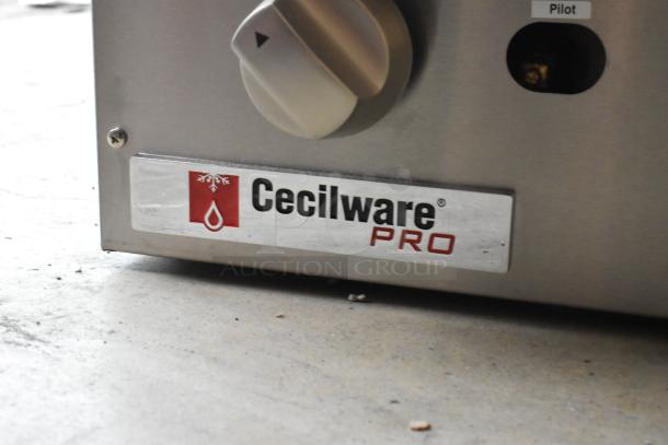 BRAND NEW Cecilware Pro CCP24 Charbroiler Grill, stainless steel, natural gas, commercial countertop, logo visible.
