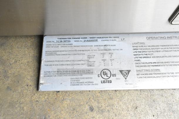 Brand new 2021 Therma-Tek TC36-36TGL stainless steel propane flat top griddle. UL listed, commercial grade.