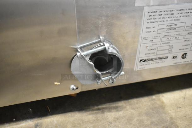 2021 Southbend PE36N-TTT Stainless Steel Electric Griddle, 208V, 1 Phase. Manufacturer label shows specifications.