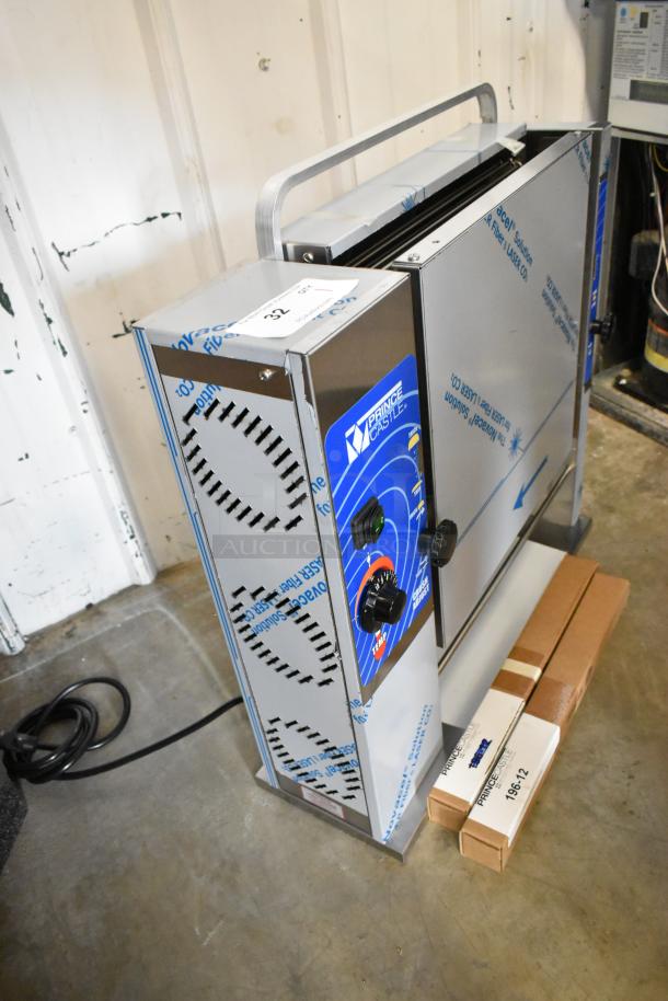 Brand new Prince Castle 296-T55JACK stainless steel vertical contact toaster. Features 115 volts, 1 phase. Industrial-grade.