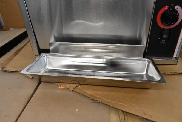Brand new APW Wyott M-95-2 stainless steel commercial bun toaster, 865 slices/hr, 240V, 1 phase.