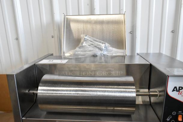 BRAND NEW APW Wyott M-95-2 stainless steel vertical bun toaster, 865 slices/hr, 240V, 1 phase. Includes manual and accessories.