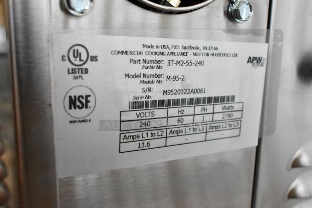 BRAND NEW APW Wyott M-95-2 stainless steel vertical bun toaster. Model info: 240V, 1 phase, NSF and UL listed.