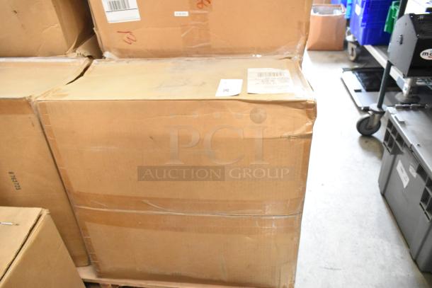 Power Assemblies gray metal box in sealed cardboard packaging with barcode and shipping labels visible, indicating new condition.