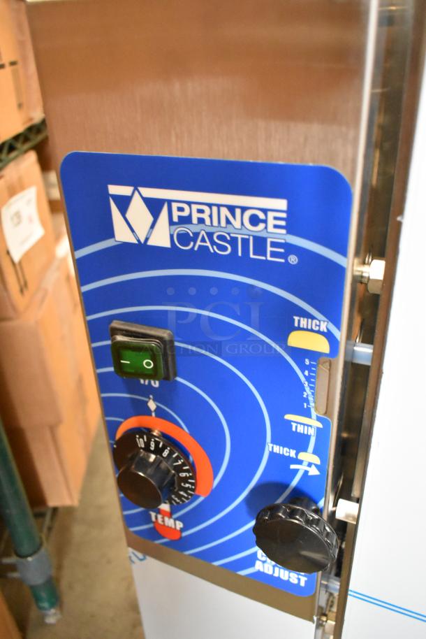 Brand new Prince Castle 296-T55JACK stainless steel contact toaster, 115V, 1 phase, with adjustable controls and branding visible.
