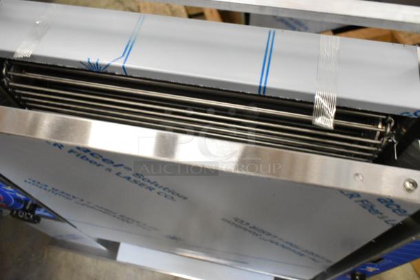 Brand new Prince Castle 296-T55JACK stainless steel commercial toaster, 115V, vertical contact design, in box.