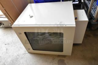 BRAND NEW BlackShields DC0300 white metal cabinet, lockable door, side ventilation. Ideal for secure storage.