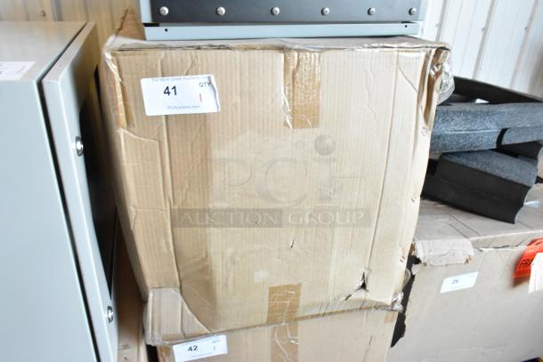 Brand New BlackShields DC0300 white metal cabinet in original packaging. Box shows signs of wear. Auction label visible.