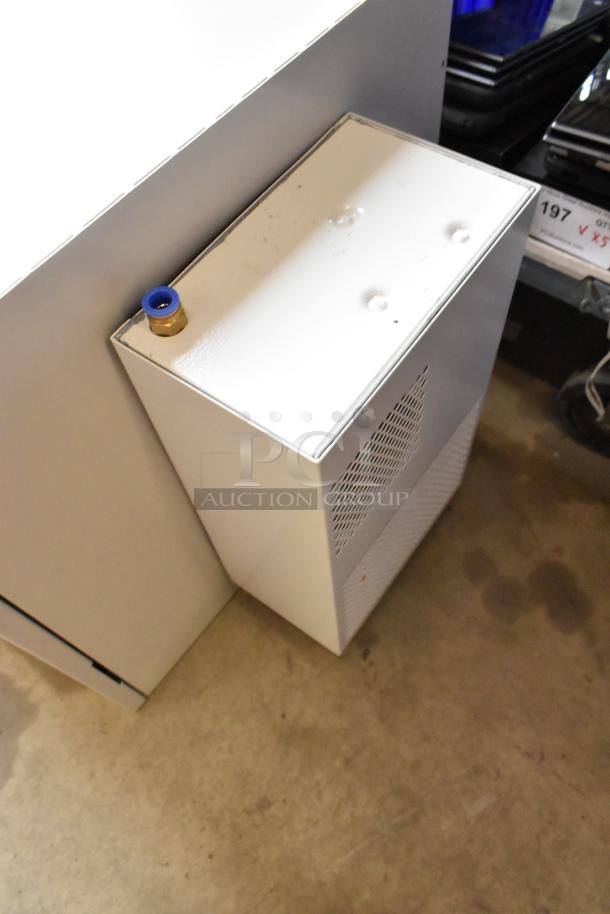 BRAND NEW White BlackShields DC0300 metal cabinet, pristine condition, featuring side ventilation and blue cap detail.