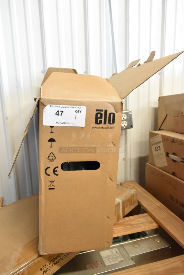 Brand new EloTouch ESY22I1-2UWB-0-AO-GY-G display in an open box, featuring original labels and markings.