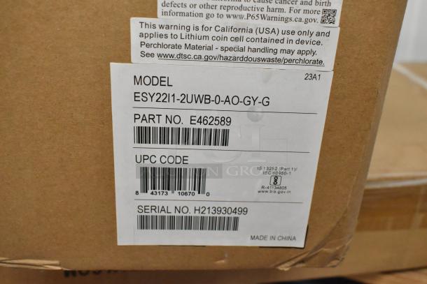 BRAND NEW EloTouch ESY22I1-2UWB-0-AO-GY-G Display box, Model ESY22I1, Part No. E462589, Serial No. H213930499, Made in China.
