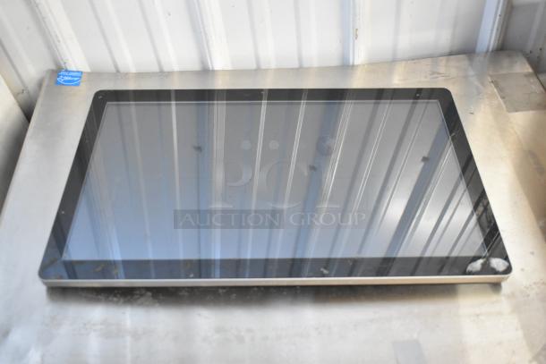 Brand new EloTouch ESY22I1-2UWB-0-AO-GY-G display, boxed, sleek design, pristine condition, quality assurance label visible.