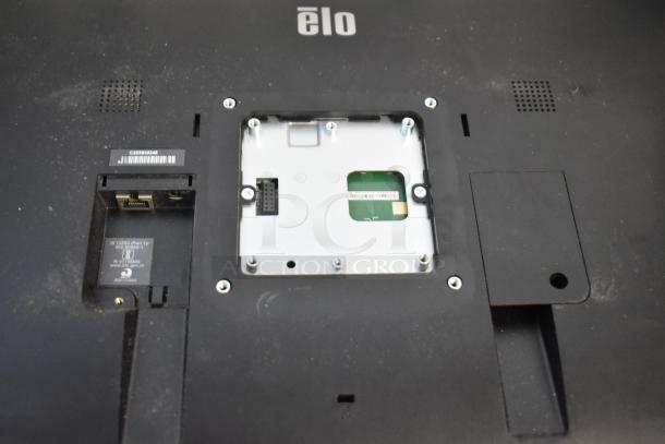 Brand new EloTouch ESY22I1-2UWB-0-AO-GY-G Display, black, back panel view with ports and mounting area visible.