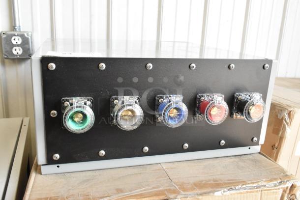 Brand new Power Assemblies gray metal box with five colored connectors. Box condition is mint, unopened packaging.