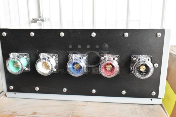 Brand new Power Assemblies gray metal box, featuring five color-coded connectors. Unused, still in original box.