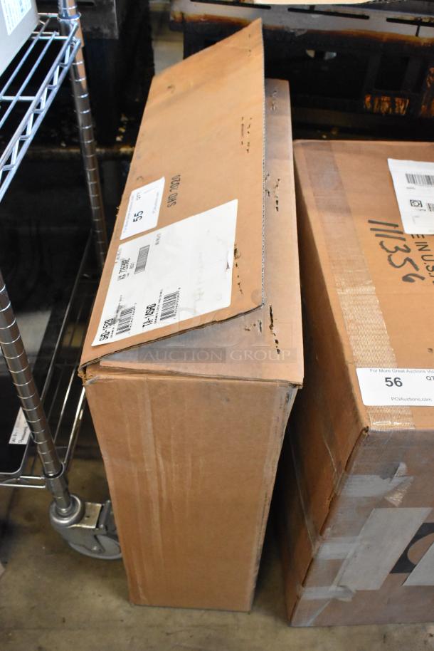 Alt text: Cardboard box labeled "Advance Tabco SHD-1520" containing a brand new stainless steel drawer. Box in excellent condition.