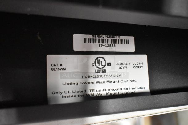 Brand new black metal enclosure system, UL listed. Cat. #GL15WM, suitable for wall mount cabinets. Serial #19-12822.