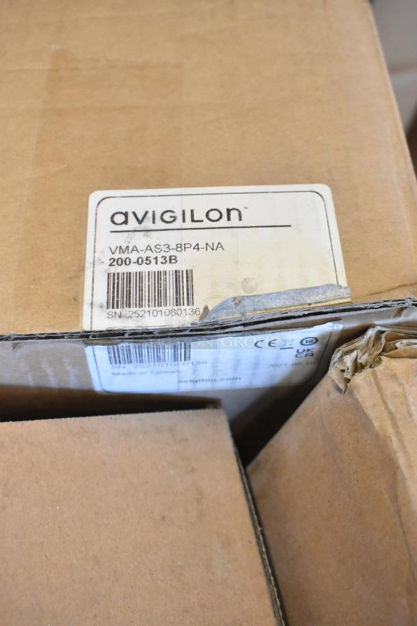 Brand new Avigilon VMA-AS3-8P4-NA appliance, 8 channels, 4TB storage, 8 POE ports, in box with visible label.
