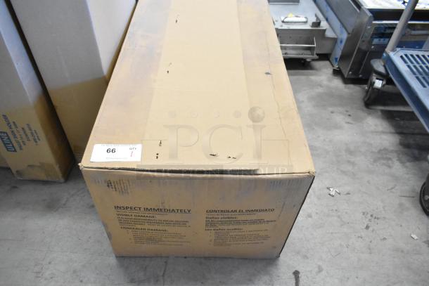 Brand new Prince Castle EHBP23 stainless steel merchandiser in sealed box, 120V, 1 phase; auction tag number 66.