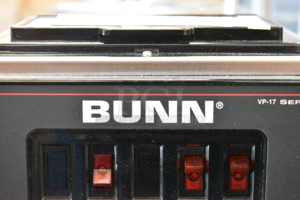 New 2022 Bunn VP17-3 stainless steel commercial coffee machine, 3 burners, 120 volts, 1 phase, in original box.