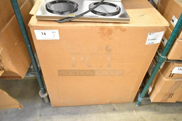 Brand new Prince Castle PHB21N1-PLK01 holding bin, stainless steel, in box. Labels visible: product details, auction quantity.