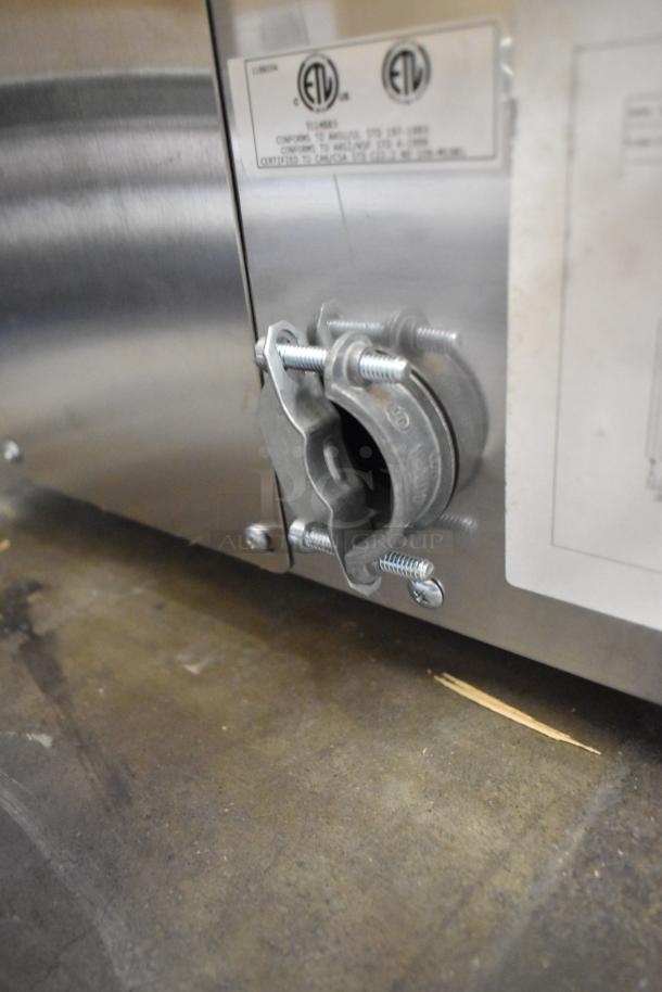 Southbend PE36N-TTT stainless steel griddle, brand new, electric, 208V, 1-phase, showcasing wiring setup and ETL certification label.