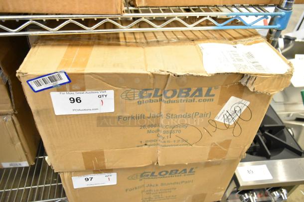 BRAND NEW Global 988870 26,000 lb Forklift Jack Stand pair in box. Box shows brand label and model number.