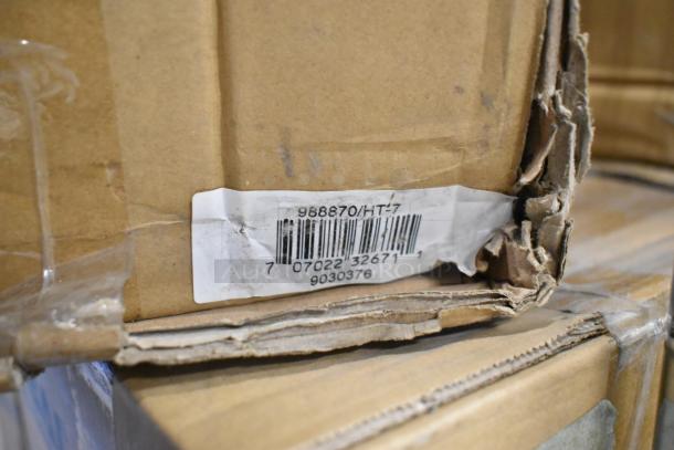 Brand new Global 988870 forklift jack stand pair, 26,000 lb capacity, in original packaging. Visible label with product SKU and barcode.