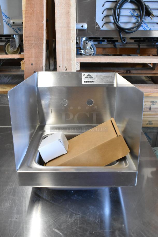 Advance Tabco 7-PS-56 stainless steel single bay wall mount sink, brand new, with original box; includes wall brackets.