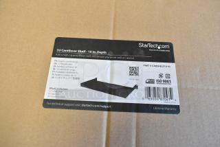 StarTech 1U Cantilever Shelf new in box, 10" depth, includes shelf, 4 cage nuts, 4 screws. Part #CABSHLF1U10, ISO 9001.