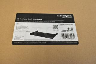 Five new StarTech 1U Cantilever Shelves in original packaging, part #CABSHELF1U10, with hardware, ISO 9001 certified.