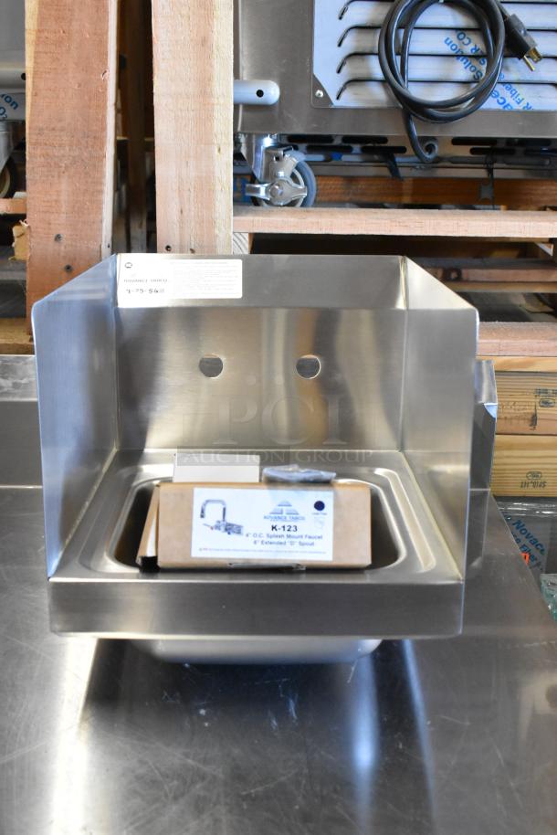 Advance Tabco 7-PS-56 stainless steel wall mount sink, new in box, with included K-123 splash mount faucet.