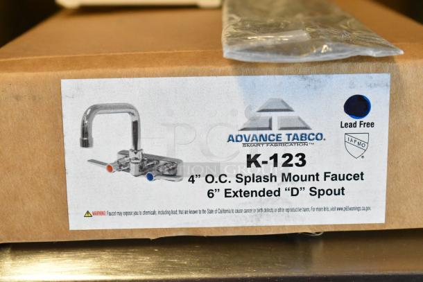 Advance Tabco 7-PS-56 stainless steel single bay wall mount sink, brand new in box, includes K-123 splash mount faucet.
