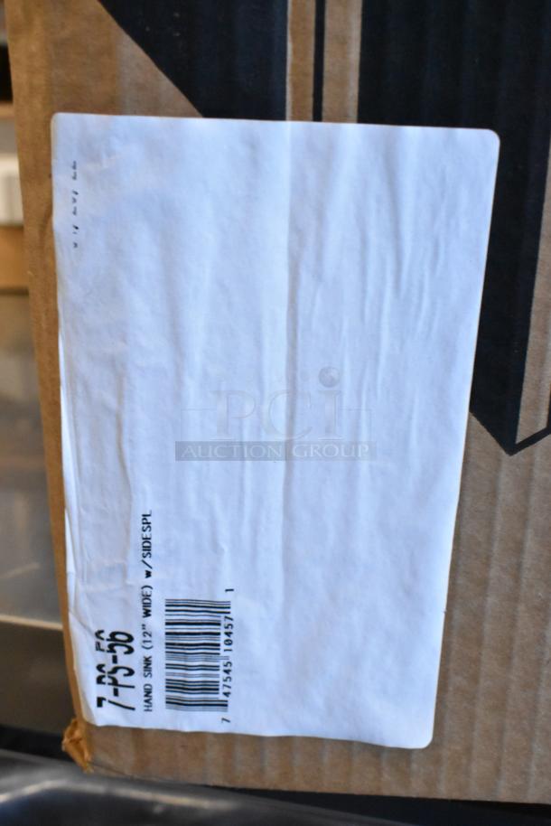 New Advance Tabco 7-PS-56 stainless steel single bay wall mount sink, in original box with barcode and model label.
