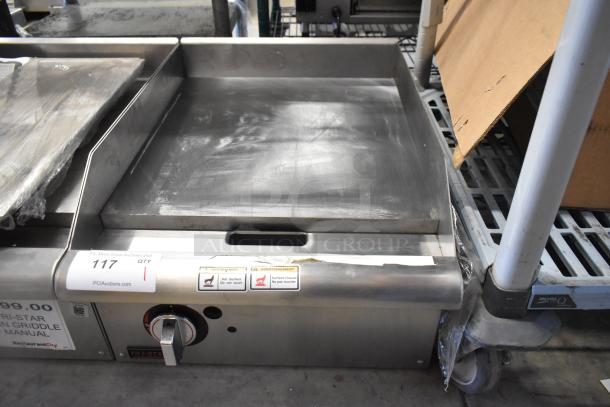 Brand new 2022 Tri Star TSGGM-18i stainless steel commercial countertop natural gas flat top griddle, pristine condition.