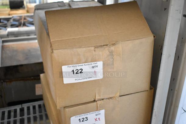 Brand new 2021 Prince Castle 755-HM16 Electric Horizontal Timer, 16 Channel, in box. 120 Volts, 1 Phase. Auction label with item number 122 visible.