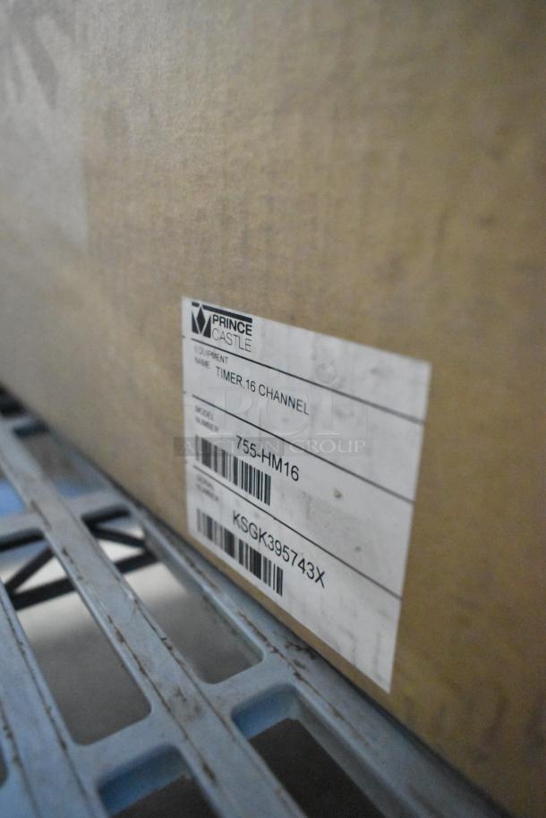 Brand new 2021 Prince Castle 755-HM16 Electric 16-Channel Timer in box, 120V, 1 Phase, multi-function. Label visible.