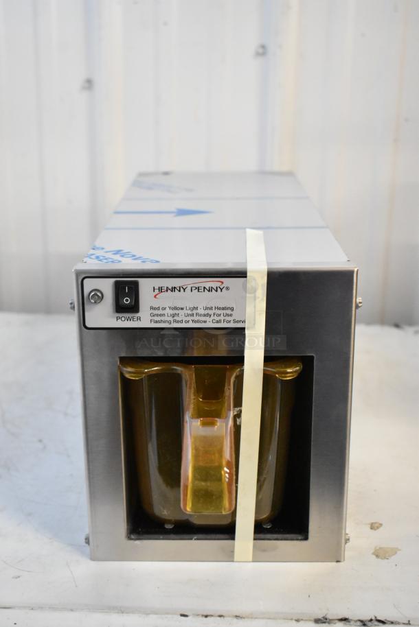 BRAND NEW Henny Penny MPC-1L Stainless Steel Holding Bin, 110V, 1 Phase, in original box, features power and status lights.