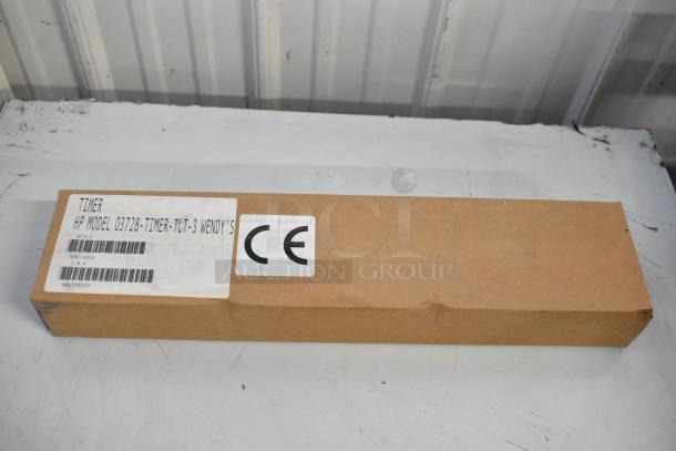 Three new HP 03728-TIMER-TLT-3 timers in box. Label shows model and CE marking.