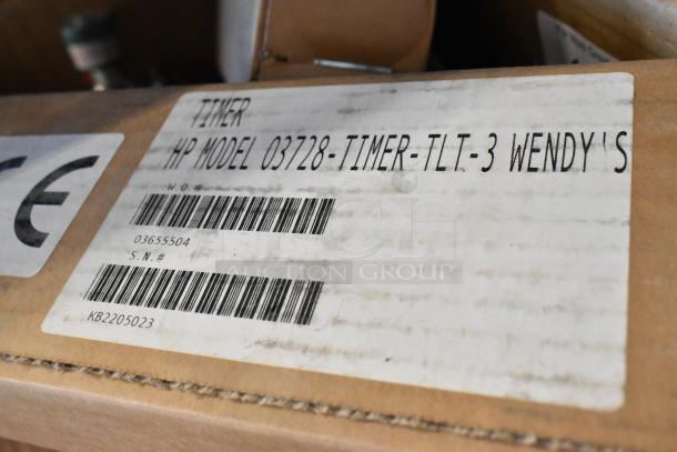 Brand new HP 03728-TIMER-TLT-3, Three Lane Timer, in box. Visible label with model and serial number details. Set of 4.