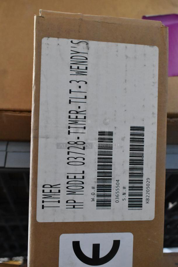 Box for HP 03728-TIMER-TLT-3 Three Lane Timer; new condition, labeled with model and serial numbers.