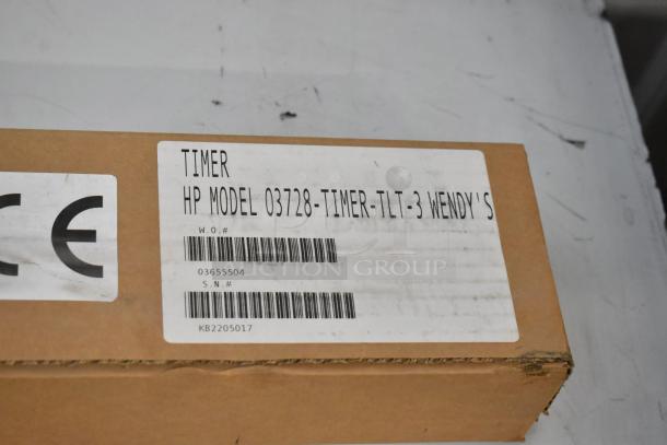 New HP 03728-TIMER-TLT-3 three lane timer in box. Includes label with model and serial numbers. Unopened condition.