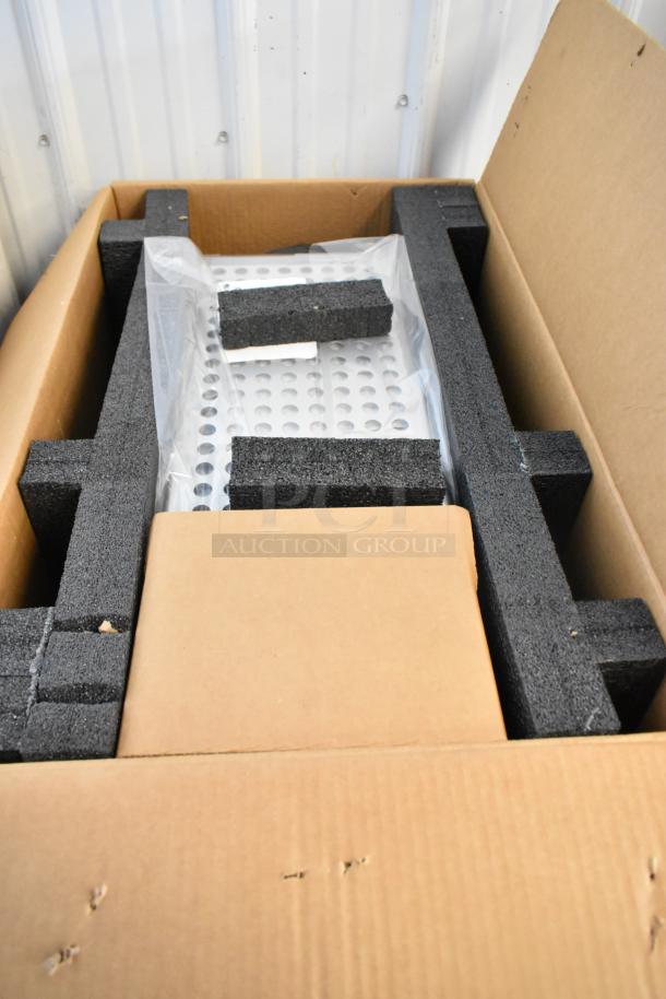 Brand new Prince Castle 464-B stainless steel toaster, 13-inch, single chamber, front loader, in packaging with protective foam.