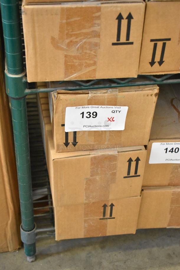6 new Ecolab Nexa Classic Touch Free Hand Hygiene Dispensers in original boxes on shelf, auction lot tag 139 visible.